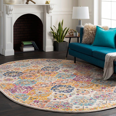 INES Oval Vintage Traditional Oriental Boho Saffron/Burnt Orange Area Rug 200 x 275 cm