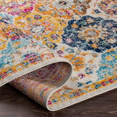 INES Oval Vintage Traditional Oriental Boho Saffron/Burnt Orange Area Rug 200 x 275 cm