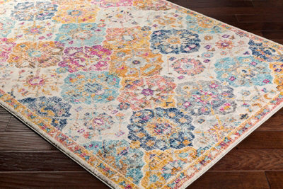 INES Oval Vintage Traditional Oriental Boho Saffron/Burnt Orange Area Rug 200 x 275 cm