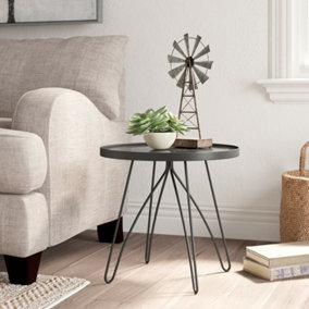 Ines Side/End Table-Marble Glass Top,Black Metal Base