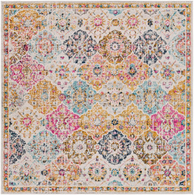 INES Square Vintage Traditional Oriental Boho Saffron/Burnt Orange Area Rug 200 x 200 cm