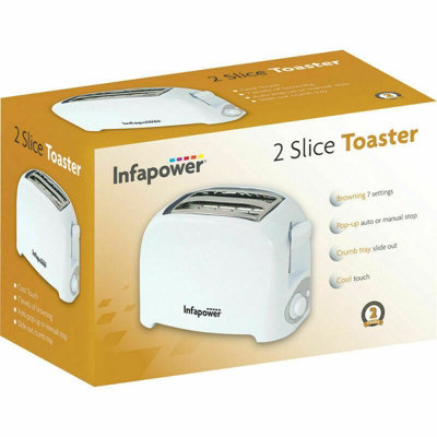 Infapower 2 Slice Toaster 7 Levels Browning Cool Touch Slide Out Crumb Tray