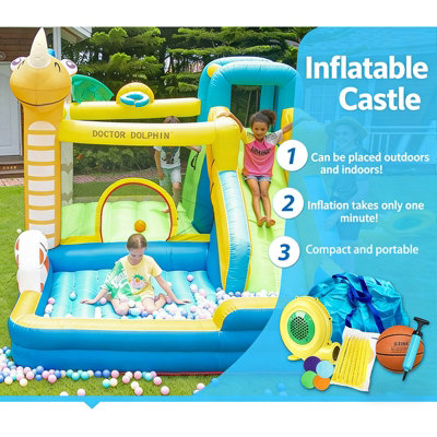 Inflatable Bouncy Castle with Slide and Basketball Hoop, Easy Setup for ...