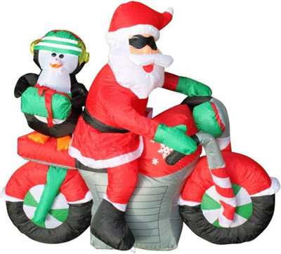 Inflatable Father Christmas Santa on a Motorbike With LED Lights 1.5M ...