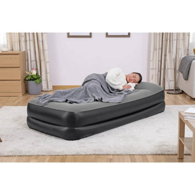 Inflatable Flocked Airbed with Built-in Air Pump 191x97x46 cm