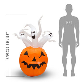 Inflatable Halloween Decoration - Ghost Pumpkin with LED Lights - 1.5m (5ft)