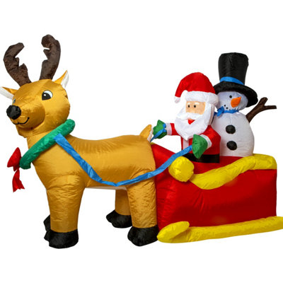 Inflatable Santa Sleigh with Father Christmas, Reindeer and Snowman 1.5m