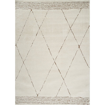 INGA Berber Modern High Pile Ivory/Brown Area Rug 140 x 200 cm