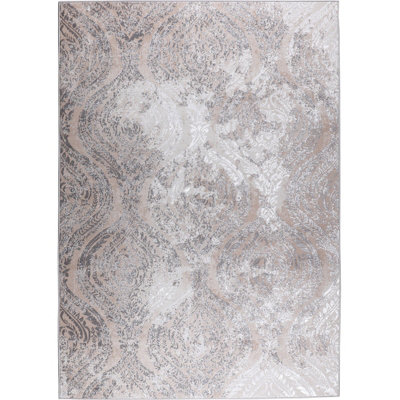 INGRID Vintage Traditional Oriental Boho White/Grey Area Rug 160 x 220 cm
