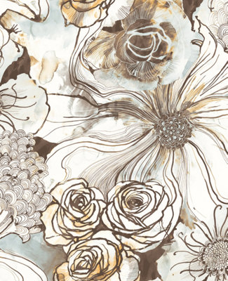 Ink Rose Abstract Floral Peel and Stick Wallpaper