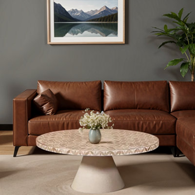 Inlay Acacia Wood Floral Low Coffee Table
