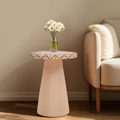 Inlay Acacia Wood Floral Side Table