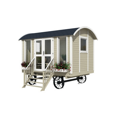 Inmedias Garden Shepherds Hut Log Cabin - 3.6m x 2.4m - Glamping Pod Building with Decorative Wheels