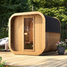 Inmedias Thermowood Icon Sauna 200S - 4-6 Person 2m x 2m - Outdoor Cube Barrel Sauna Full Single Door