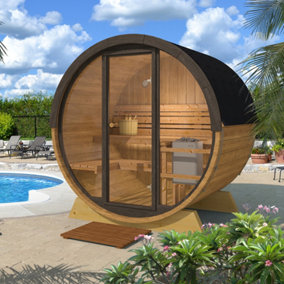 Inmedias Thermowood Pool Sauna - 2 Person 2.05m x 2.05m - Outdoor Barrel Sauna Full Glass Front with Single Door