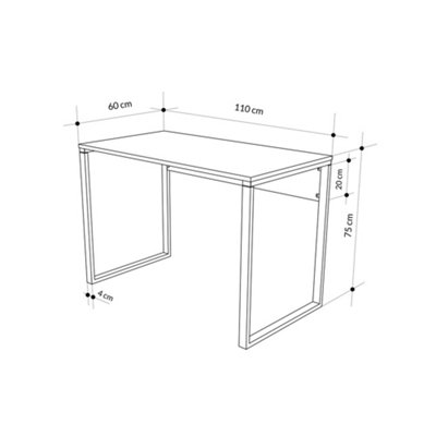 Inna Modern Work Table Retro Grey, Black with Sturdy Black Metal Legs Particle Board Industrial Desk Width 110cm