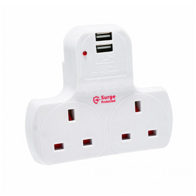 Innoteck 2Way Multi plug adaptor 13A UK mains socket outlets with  5V 2.0A Max Dual USB charging ports and Surge Protector