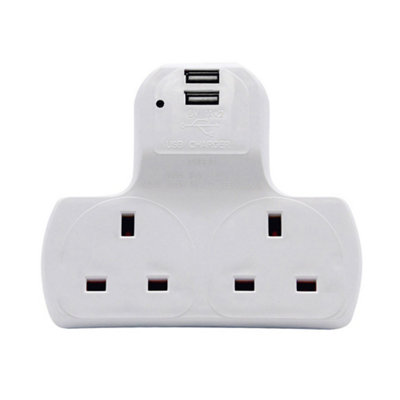 Innoteck 2Way Multi plug adaptor 13A UK mains socket outlets with  5V 2.0A Max Dual USB charging ports