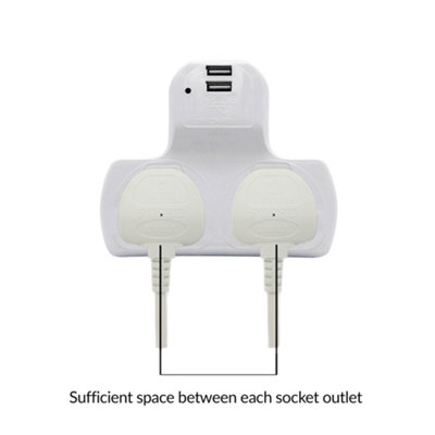Innoteck 2Way Multi plug adaptor 13A UK mains socket outlets with  5V 2.0A Max Dual USB charging ports