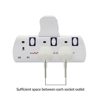 Innoteck 3 Way Plug Extension Socket with Individual Switch, Surge Protection, 13A Fused & Neon Indicator  - White