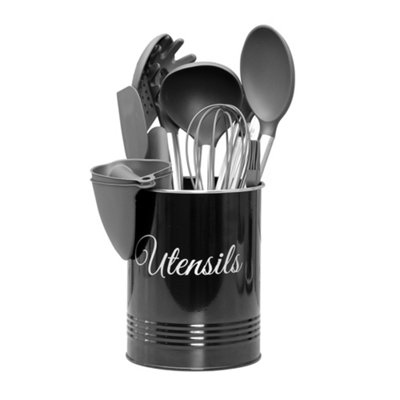 Innoteck Essentials 12pc Silicone Utensil Set with Utensil Pot - Black