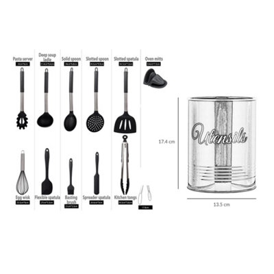 Innoteck Essentials 12pc Silicone Utensil Set with Utensil Pot - Black