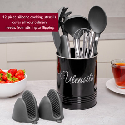 Innoteck Essentials 12pc Silicone Utensil Set with Utensil Pot - Black