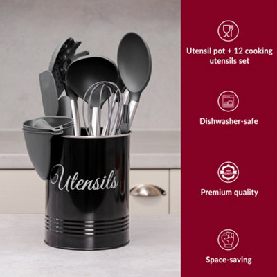 Innoteck Essentials 12pc Silicone Utensil Set with Utensil Pot - Black