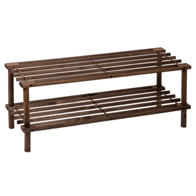 Innoteck Essentials 2-Tier Wooden Shoe Rack - Dark Oak