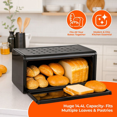 Innoteck Essentials Bread Bin with Magnetically Sealed Door - Black