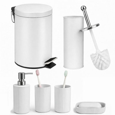 Innoteck Essentials Matt White 6 Piece Bathroom Set with 3L Pedal Bin ...