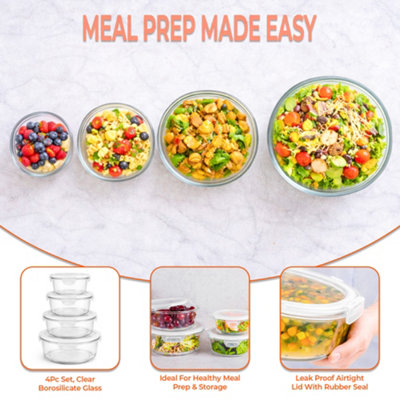 Innoteck Essentials Round Glass Food Storage Container Set of 4 with ...