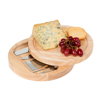 Innoteck Essentials Rubberwood Cheese Board with 4pc Stainless Steel Cheese Cutter Set.