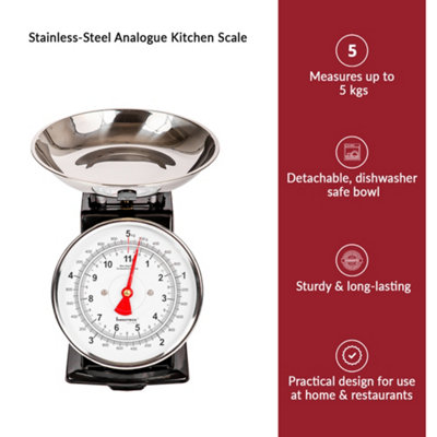 KitchenCraft Classic Collection Mechanical Kitchen Scales With Bowl, Black, 2 Kg Capacity