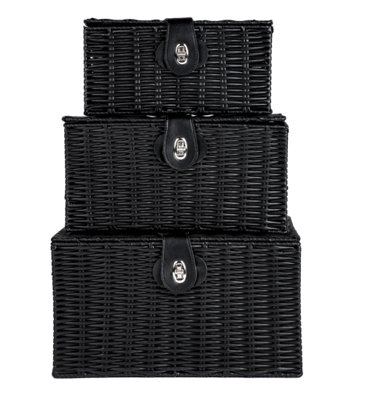 Innoteck Essentials Wicker Woven Storage Baskets With Lid (Set of 3) - Black.