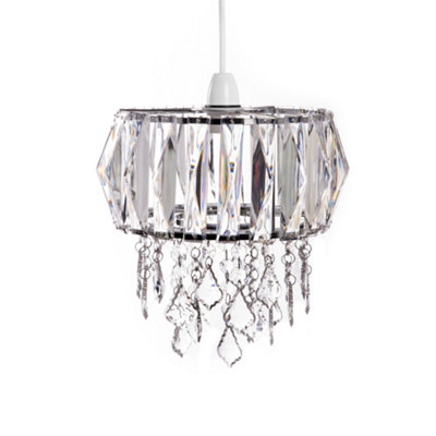 Innoteck Sparkly Ceiling Chandelier Drum Shade with Prismatic Acrylic Crystal Strips and Droplets