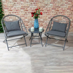 Innovators Holly Collapsible 3 Piece Rattan Bistro Set with Table and 2 Chairs, Grey