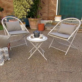 Innovators Holly Collapsible 3 Piece Rattan Bistro Set with Table and 2 Chairs, Natural/Beige