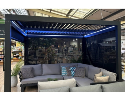 Innovators Portofino Pergola 3m x 4m with LED Lights and 3 Side Curtains - 7