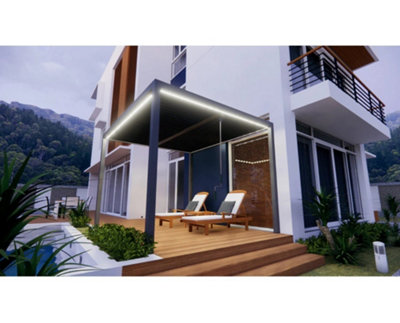 Innovators Portofino Pergola 3m x 4m with LED Lights and 3 Side Curtains - 9