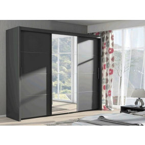 Inova Sliding Door Wardrobe in Graphite - Luxury Mirrored Wardrobe with Shelves and Hanging Rails (W2500mm x H2160mm x D620mm)