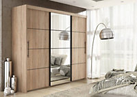 Inova Sliding Door Wardrobe in Oak Sonoma - Luxury Mirrored Wardrobe with Shelves and Hanging Rails (W2500mm x H2160mm x D620mm)