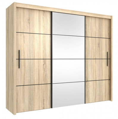 Inova Sliding Door Wardrobe in Oak Sonoma - Luxury Mirrored Wardrobe with Shelves and Hanging Rails (W2500mm x H2160mm x D620mm)