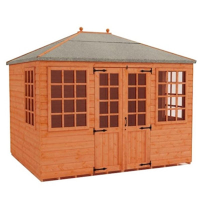 INSATLLED - 10ft x 8ft (2.95m x 2.95m) Wooden Blue Bell Tongue and Groove APEX Summerhouse (12mm T&G Floor + Roof) (10 x 8) (10x8)