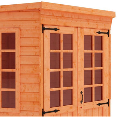 INSATLLED - 6ft x 6ft (1.75m x 1.75m) Wooden Corner Tongue and Groove APEX Summerhouse (12mm T&G Floor + Roof) (6 x 6) (6x6)