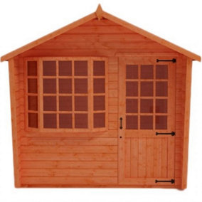 INSATLLED - 6ft x 8ft (1.75m x 2.35m) Wooden Bay Window Tongue and Groove APEX Summerhouse (12mm T&G Floor + Roof) (6 x 8) (6x8)
