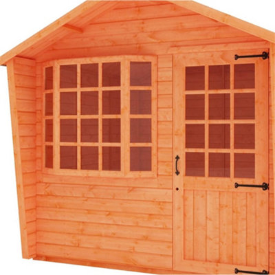 INSATLLED - 6ft x 8ft (1.75m x 2.35m) Wooden Bay Window Tongue and Groove APEX Summerhouse (12mm T&G Floor + Roof) (6 x 8) (6x8)