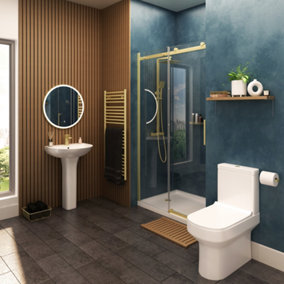 Insignia Brushed Brass 1000mm 8mm Complete Shower Suite, inc Complete Shower, Toilet, Basin and Taps