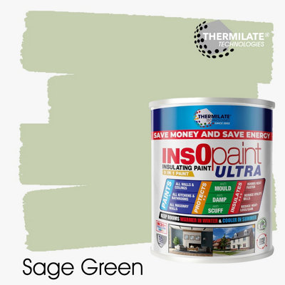 InsOpaint ULTRA - 9 IN1 Interior & Exterior Paint-  Insulating & Energy Saving Interior Walls & Ceilings - Sage Green - 1L