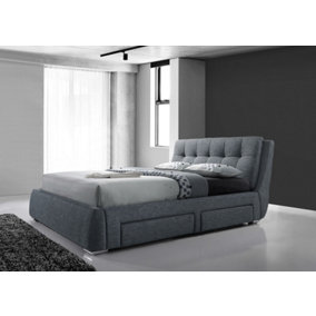 Inspiration 5FT Grey Linen Double Bed Frame with 4 storage drawers & Free Platinum 1000 Pocket Mattress